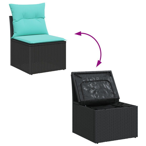 vidaXL 7 Piece Garden Sofa Set with Cushions Black Poly Rattan