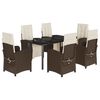 vidaXL 7 Piece Garden Dining Set with Cushions Brown Poly Rattan