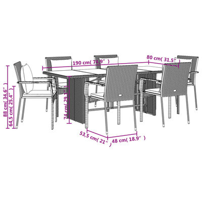 vidaXL 7 Piece Garden Dining Set with Cushions Grey Poly Rattan