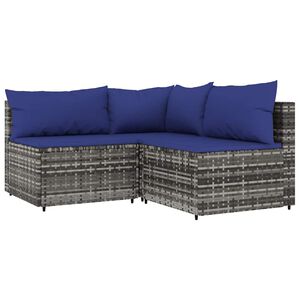 vidaXL 3 Piece Garden Lounge Set with Cushions Grey Poly Rattan