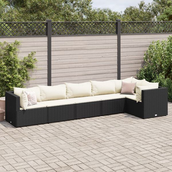 vidaXL 6 Piece Garden Lounge Set with Cushions Black Poly Rattan