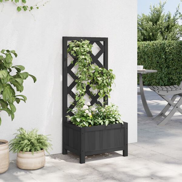vidaXL Planter with Trellis Black Solid Wood Fir