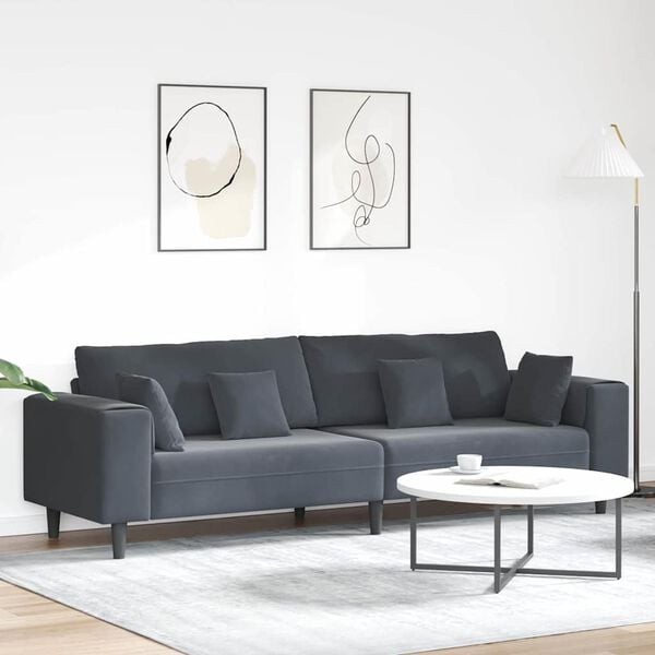 vidaXL Velvet Sofa with Cushion Dark Grey 208 cm Velvet