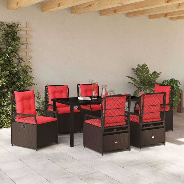 vidaXL Garden Dining Set 7 pcs Brown Poly Rattan