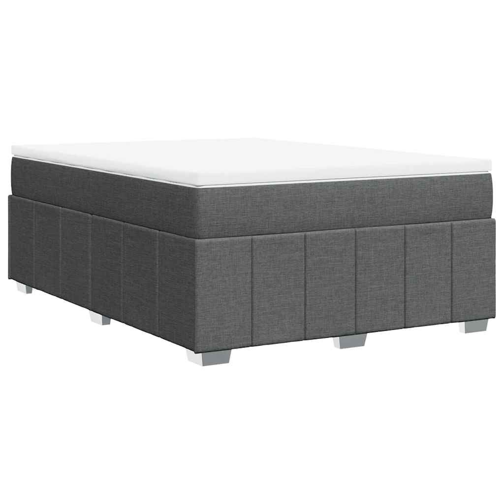 vidaXL Box Spring Bed with Mattress Dark Grey Queen Fabric