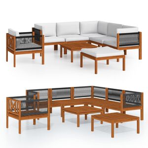 vidaXL 8 Piece Garden Lounge Set with Cushions Cream Wood Acacia&Rope