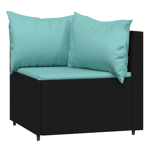 vidaXL Garden Corner Sofas with Cushions 2 pcs Black Poly Rattan