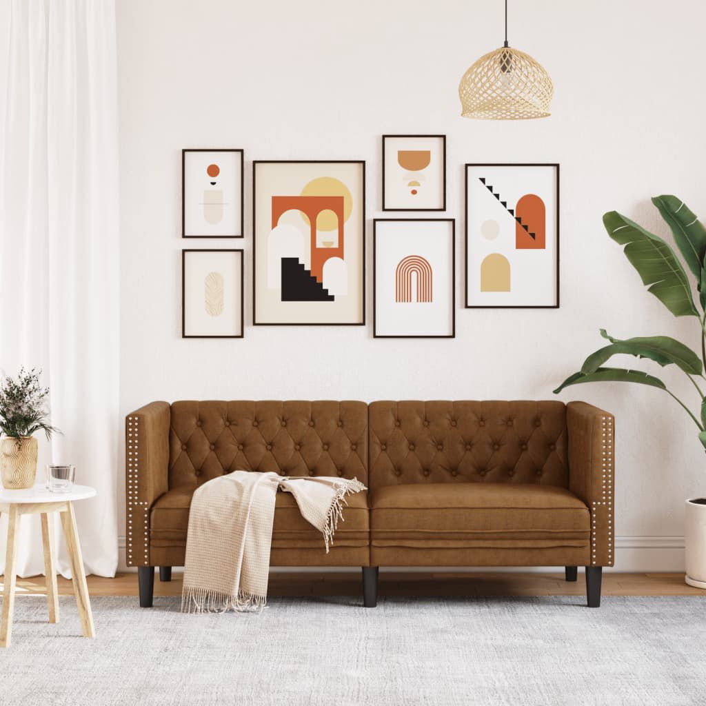 vidaXL Chesterfield Sofa 2-Seater Brown Faux Suede Leather
