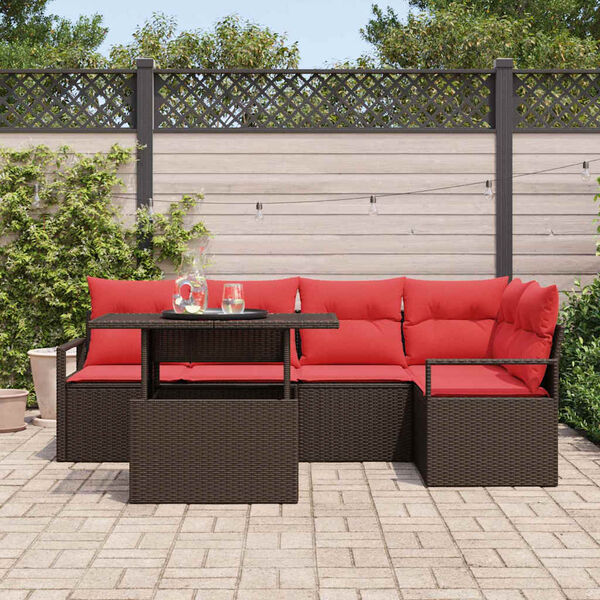vidaXL Garden Sofa Set with Cushion 6 pcs Brown and Red Poly Rattan