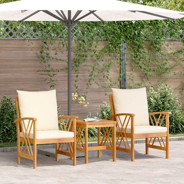 vidaXL 3 Piece Garden Lounge Set with Cushions Solid Acacia Wood