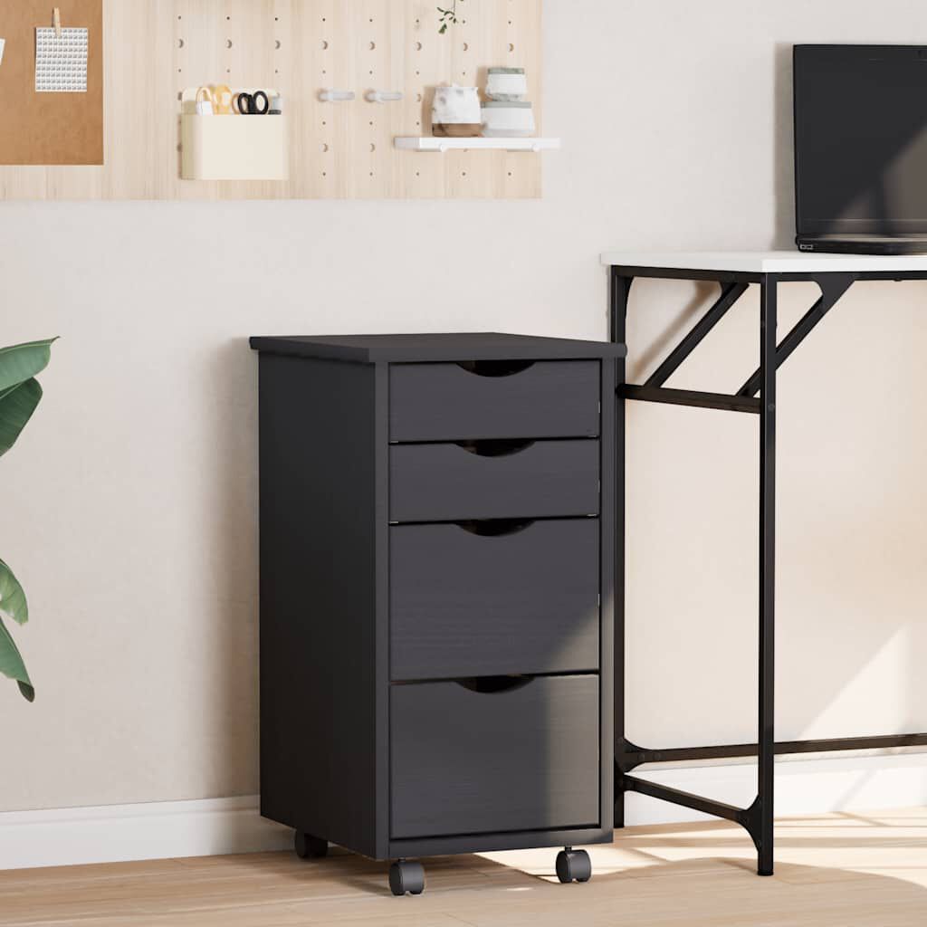 vidaXL Rolling Cabinet with Drawers MOSS Grey Solid Wood Pine