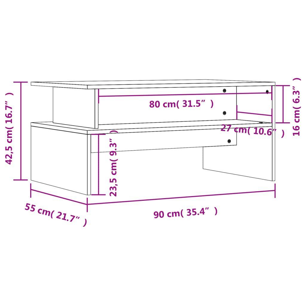 vidaXL Coffee Table Grey Sonoma 90x55x42.5 cm Engineered Wood