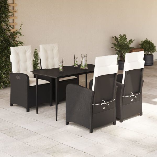 vidaXL 5 Piece Garden Dining Set with Cushions Black Poly Rattan