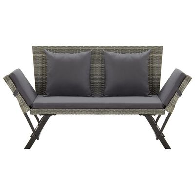 vidaXL Garden Bench with Cushions 176 cm Grey Poly Rattan