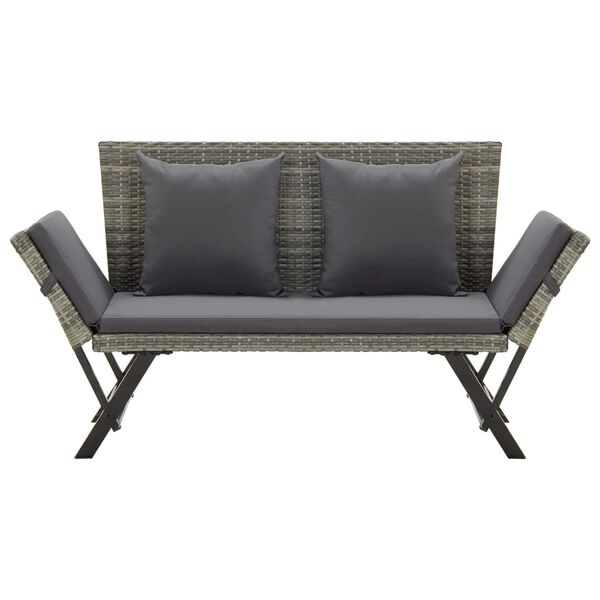 vidaXL Garden Bench with Cushions 176 cm Grey Poly Rattan