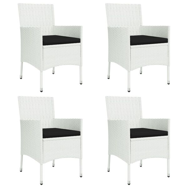 vidaXL 5 Piece Garden Dining Set with Cushions White Poly Rattan