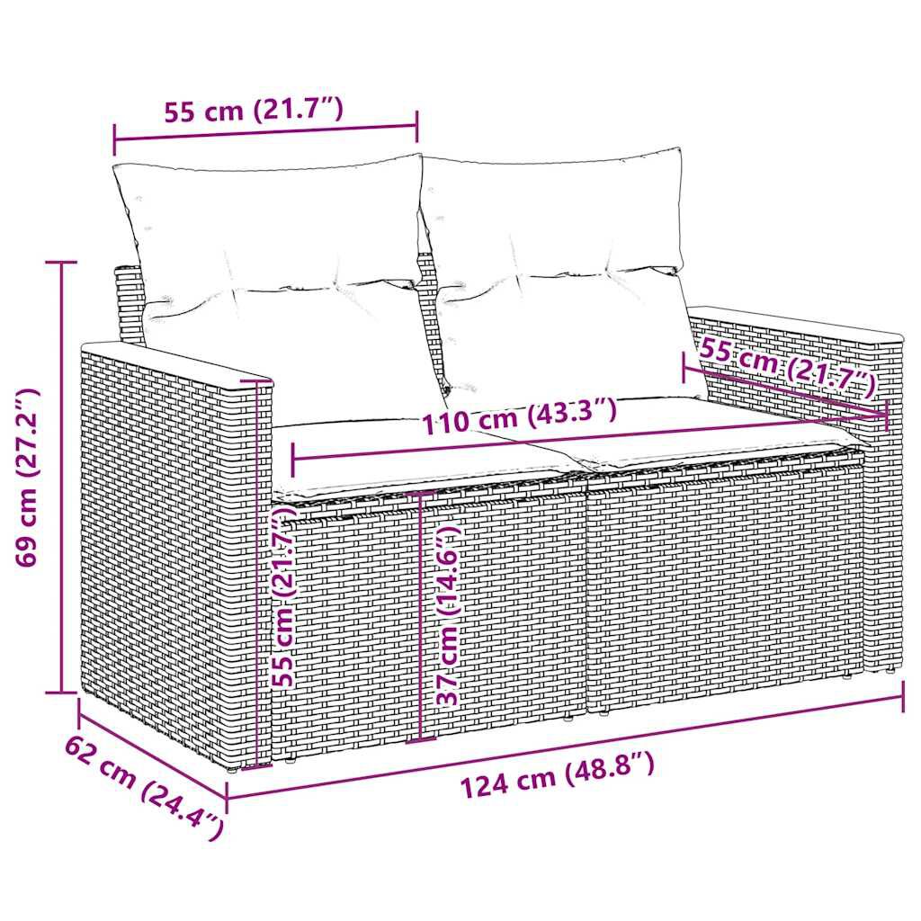 vidaXL 6 Piece Garden Sofa Set with Cushions Black Poly Rattan