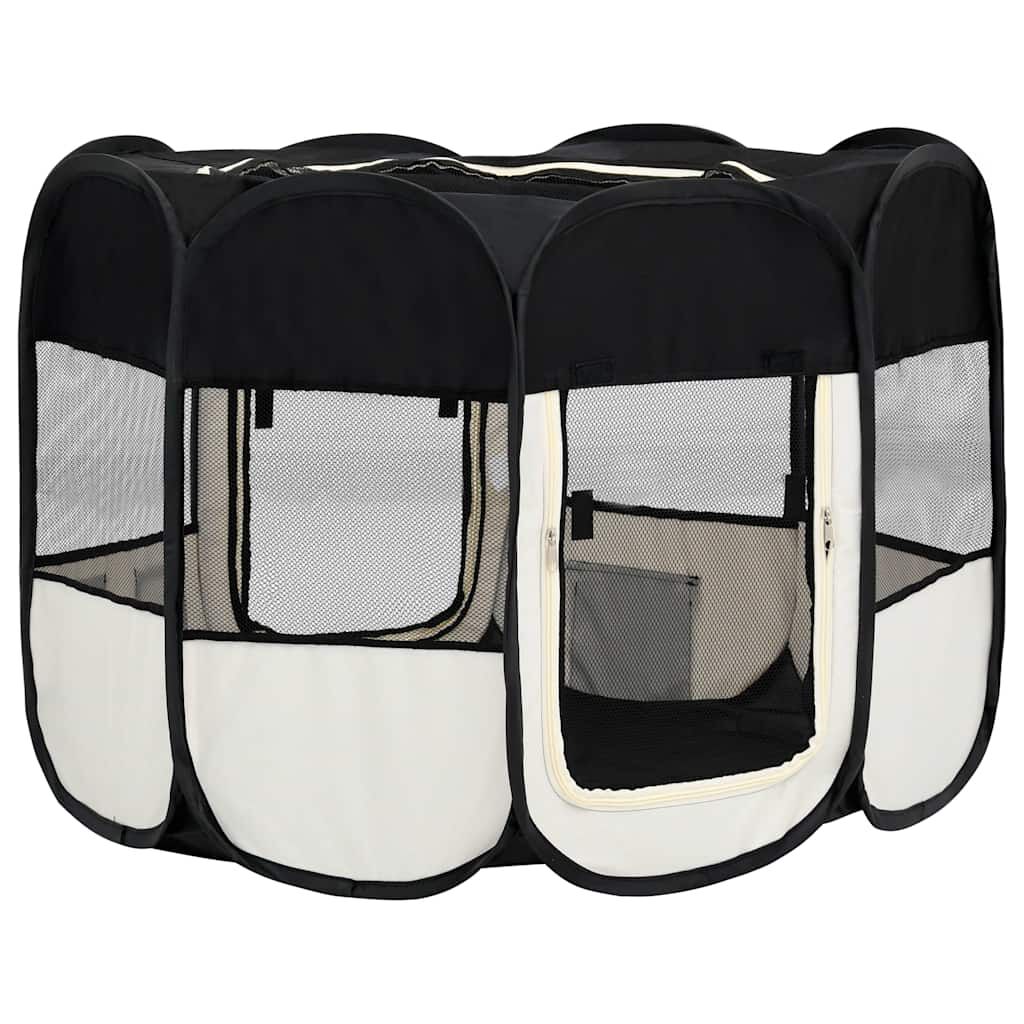 vidaXL Foldable Dog Playpen with Carrying Bag Black 90x90x58 cm