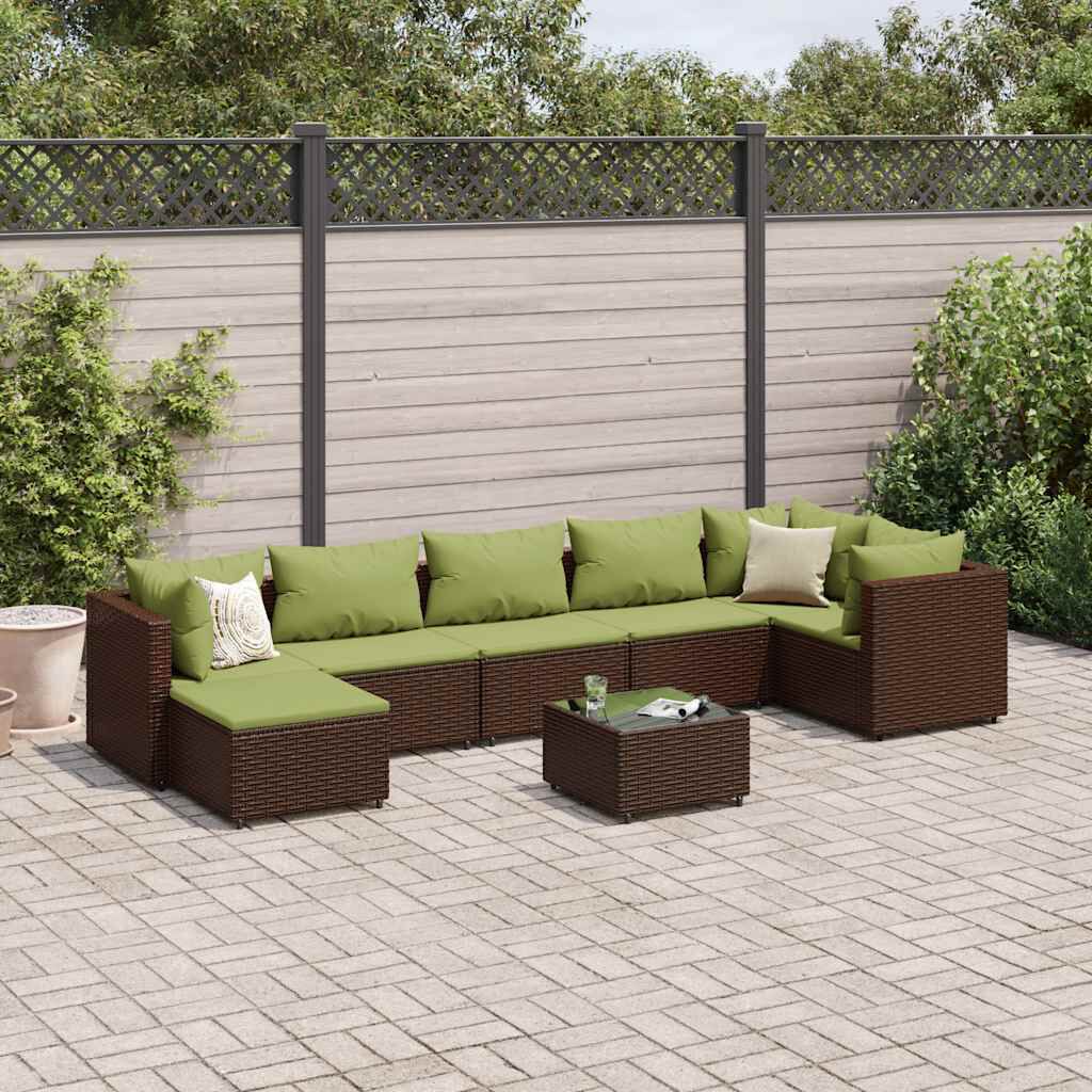 vidaXL 8 Piece Garden Lounge Set with Cushions Brown Poly Rattan