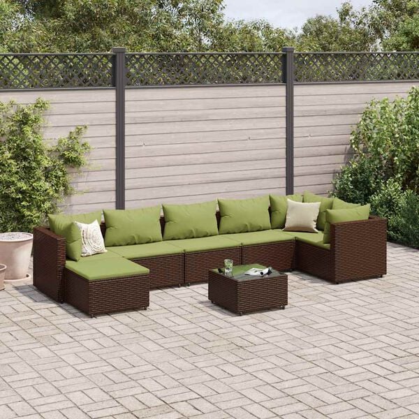 vidaXL 8 Piece Garden Lounge Set with Cushions Brown Poly Rattan