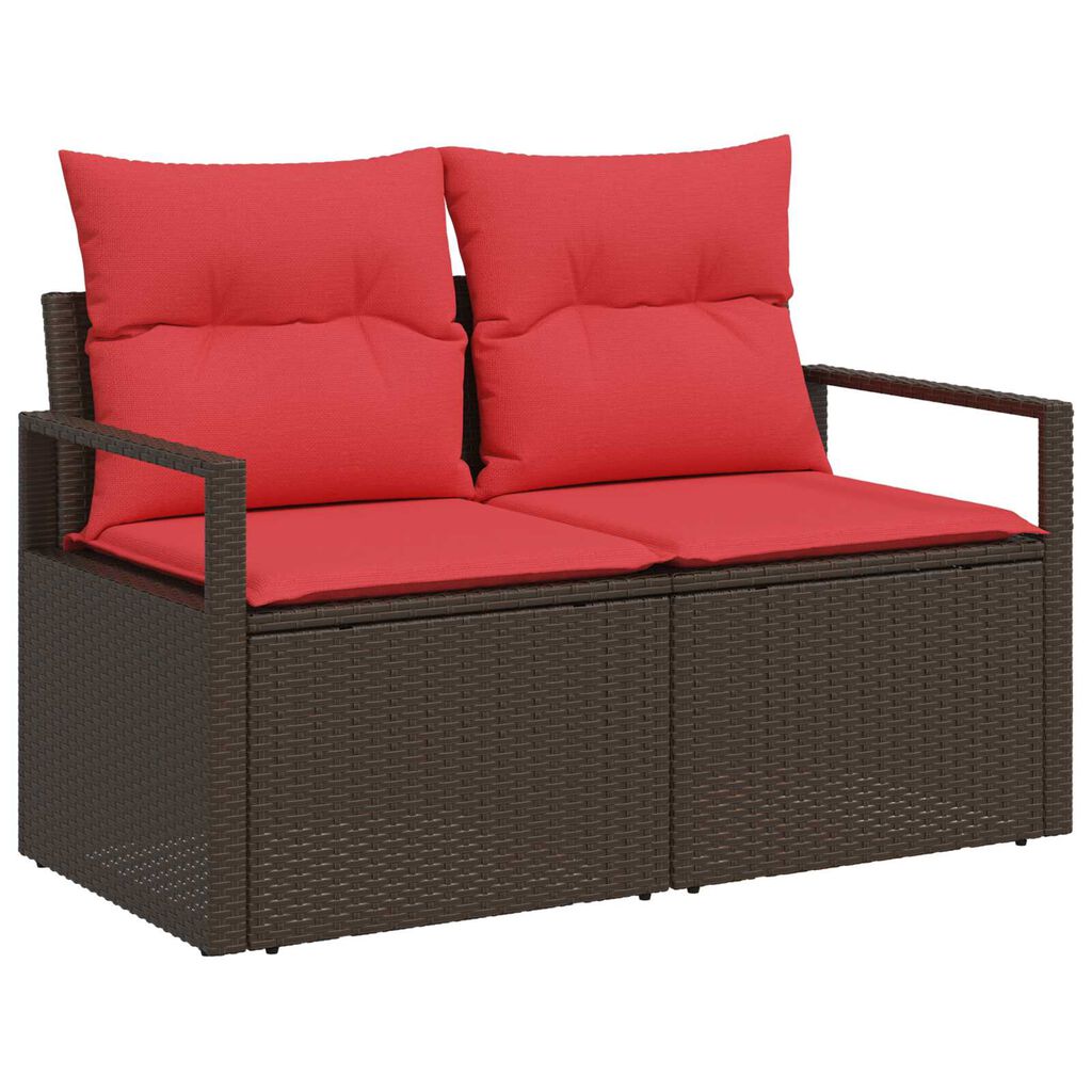 vidaXL 2-Seater Garden Sofa with Cushions Brown Poly Rattan