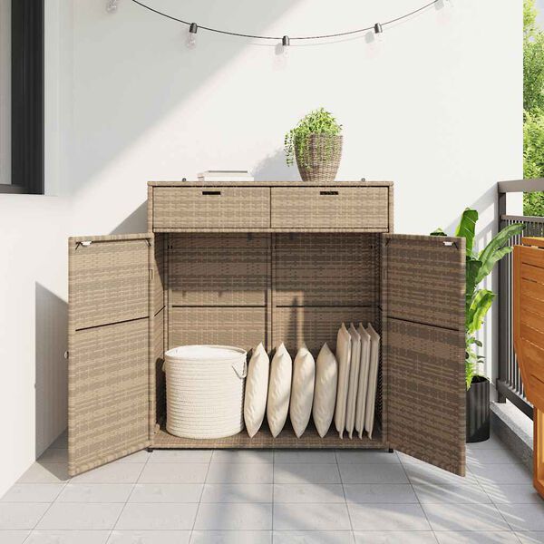 vidaXL Garden Storage Cabinet Beige 105x55x113 cm Poly Rattan
