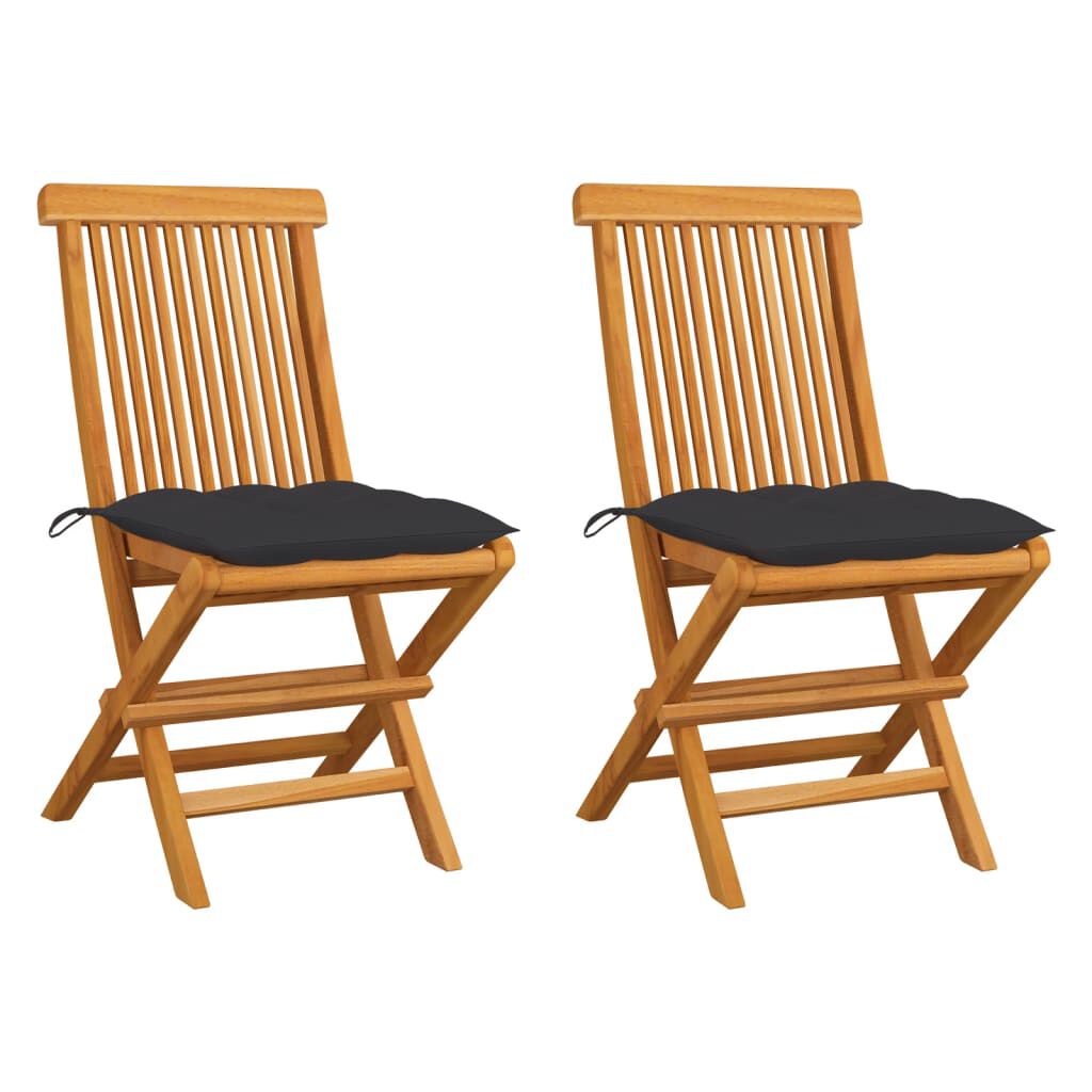 vidaXL Garden Chairs with Anthracite Cushions 2 pcs Solid Teak Wood