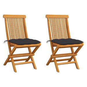 vidaXL Garden Chairs with Anthracite Cushions 2 pcs Solid Teak Wood