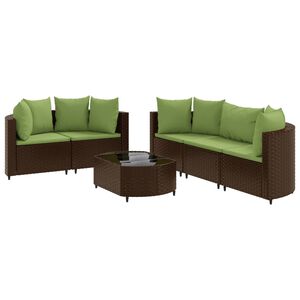 vidaXL 6 Piece Garden Sofa Set with Cushions Brown Poly Rattan