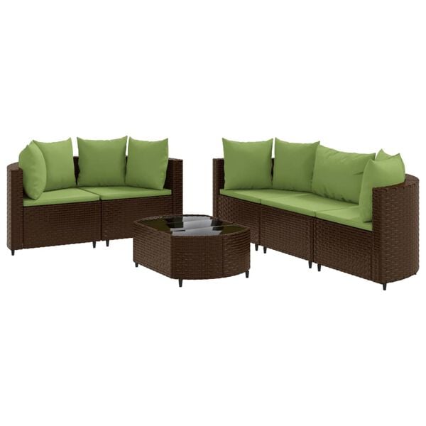 vidaXL 6 Piece Garden Sofa Set with Cushions Brown Poly Rattan