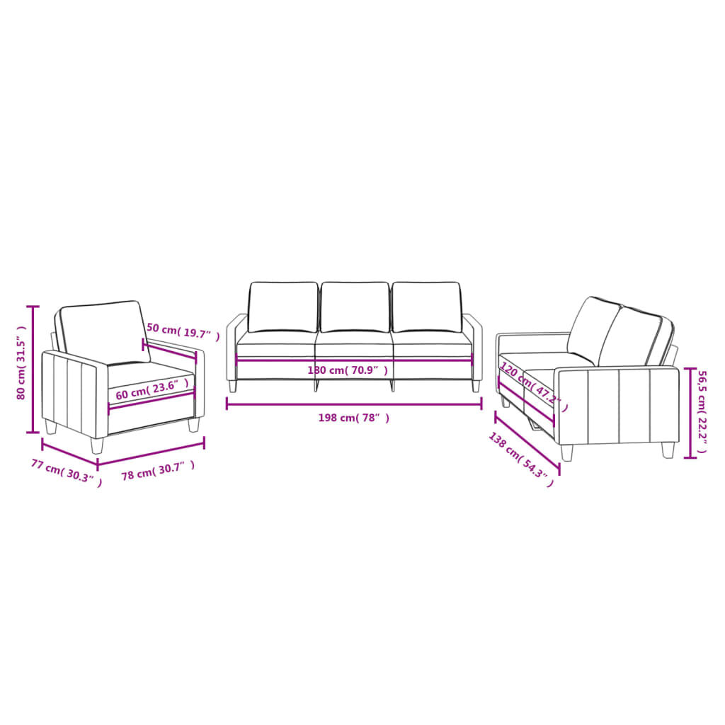 vidaXL 3 Piece Sofa Set with Cushions Black Fabric