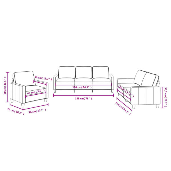 vidaXL 3 Piece Sofa Set with Cushions Black Fabric