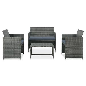 vidaXL 4 Piece Garden Lounge with Cushions Set Poly Rattan Grey