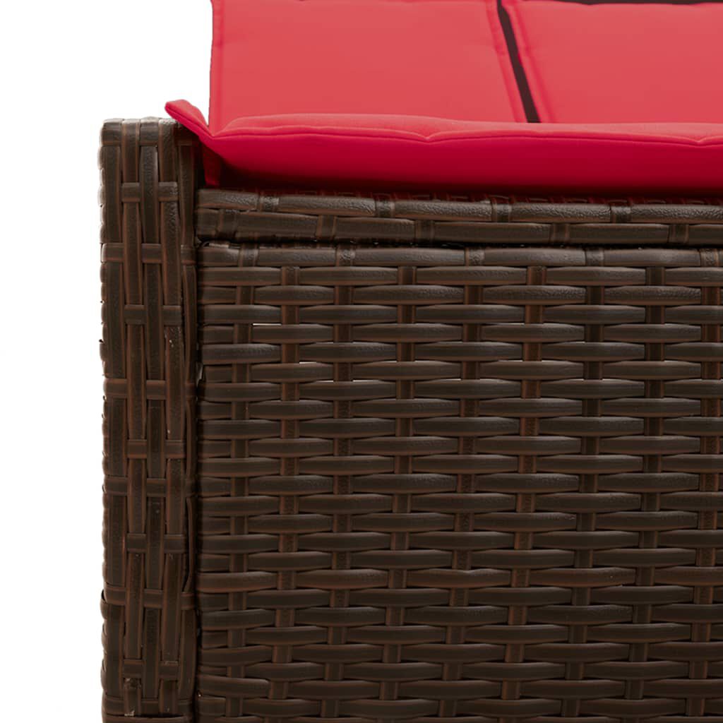 vidaXL Double Sun Lounger with Cushions Brown Poly Rattan