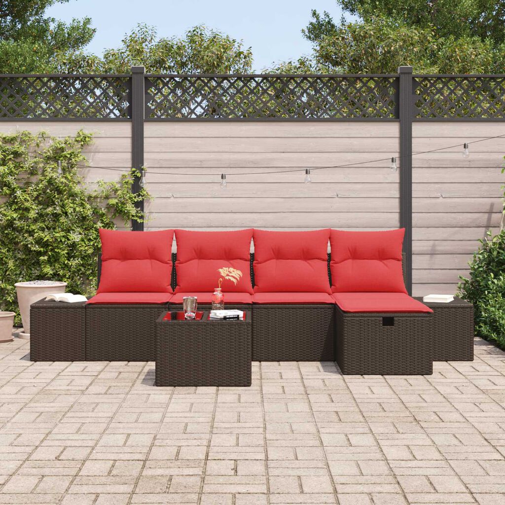 vidaXL 6 Piece Garden Sofa Set with Cushions Brown Poly Rattan