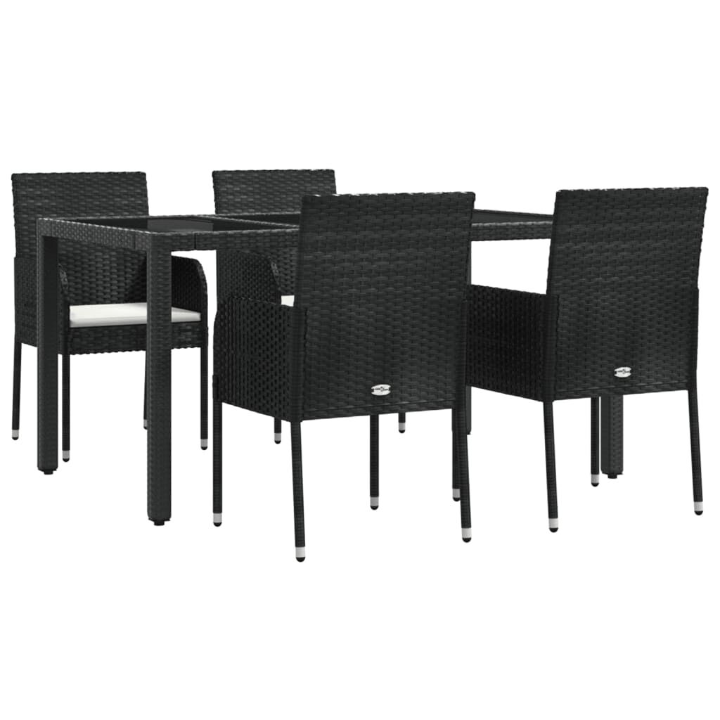 vidaXL 5 Piece Garden Dining Set with Cushions Black Poly Rattan