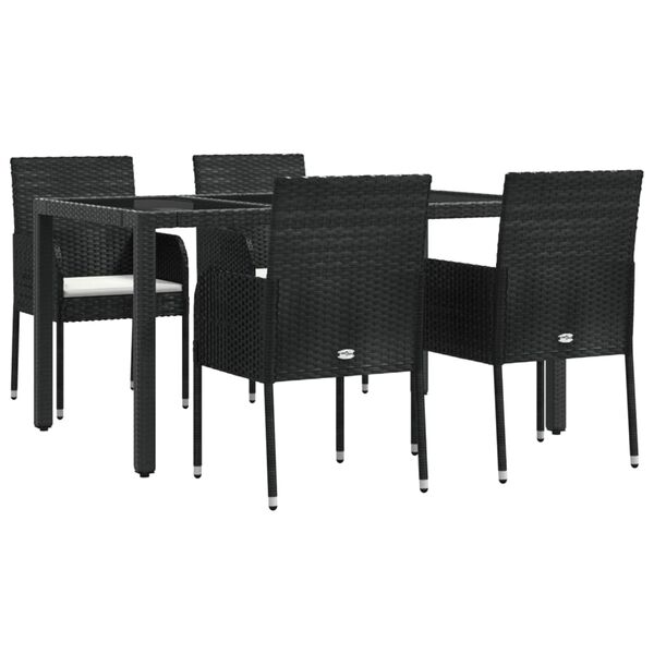 vidaXL 5 Piece Garden Dining Set with Cushions Black Poly Rattan