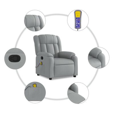 vidaXL Massage Recliner Chair Light Grey Fabric