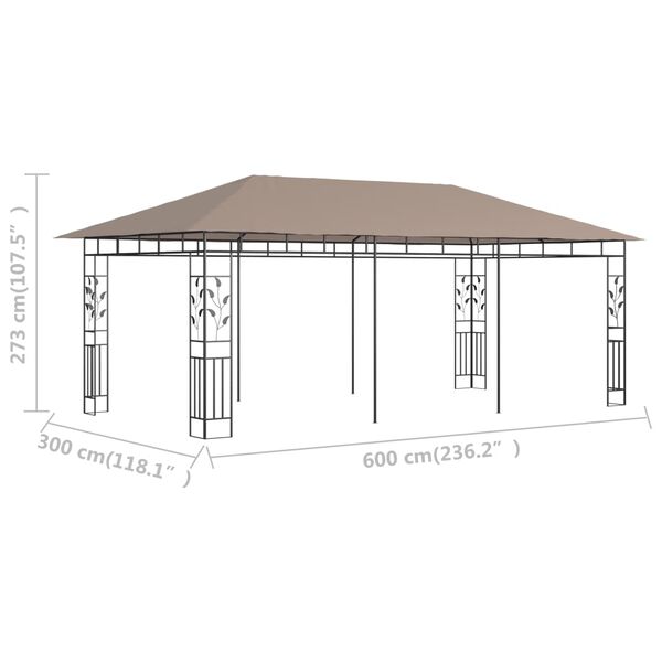 vidaXL Gazebo with Mosquito Net 6x3x2.73 m Taupe 180 g/m²