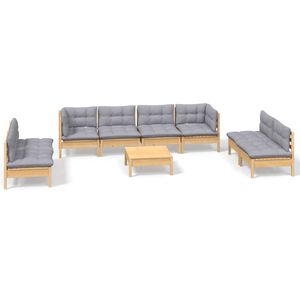vidaXL 9 Piece Garden Lounge Set with Grey Cushions Solid Pinewood