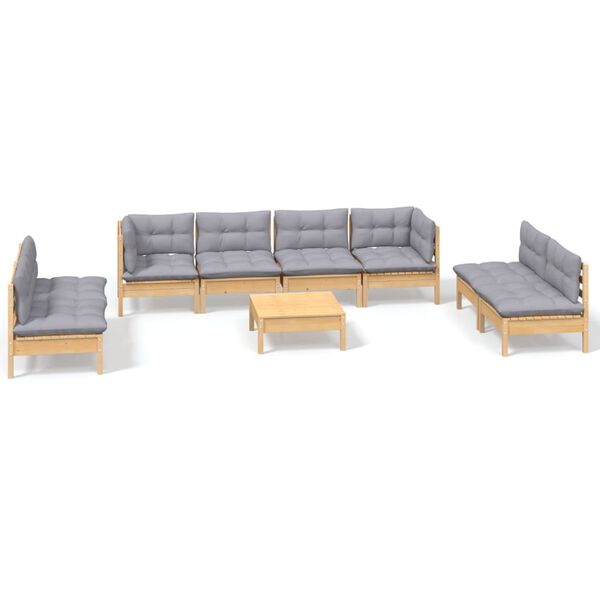 vidaXL 9 Piece Garden Lounge Set with Grey Cushions Solid Pinewood