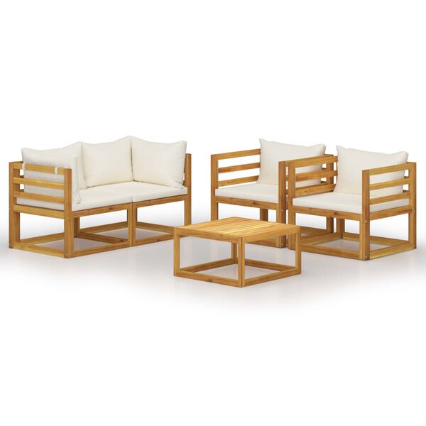 vidaXL 5 Piece Garden Lounge Set with Cushion Cream Solid Acacia Wood
