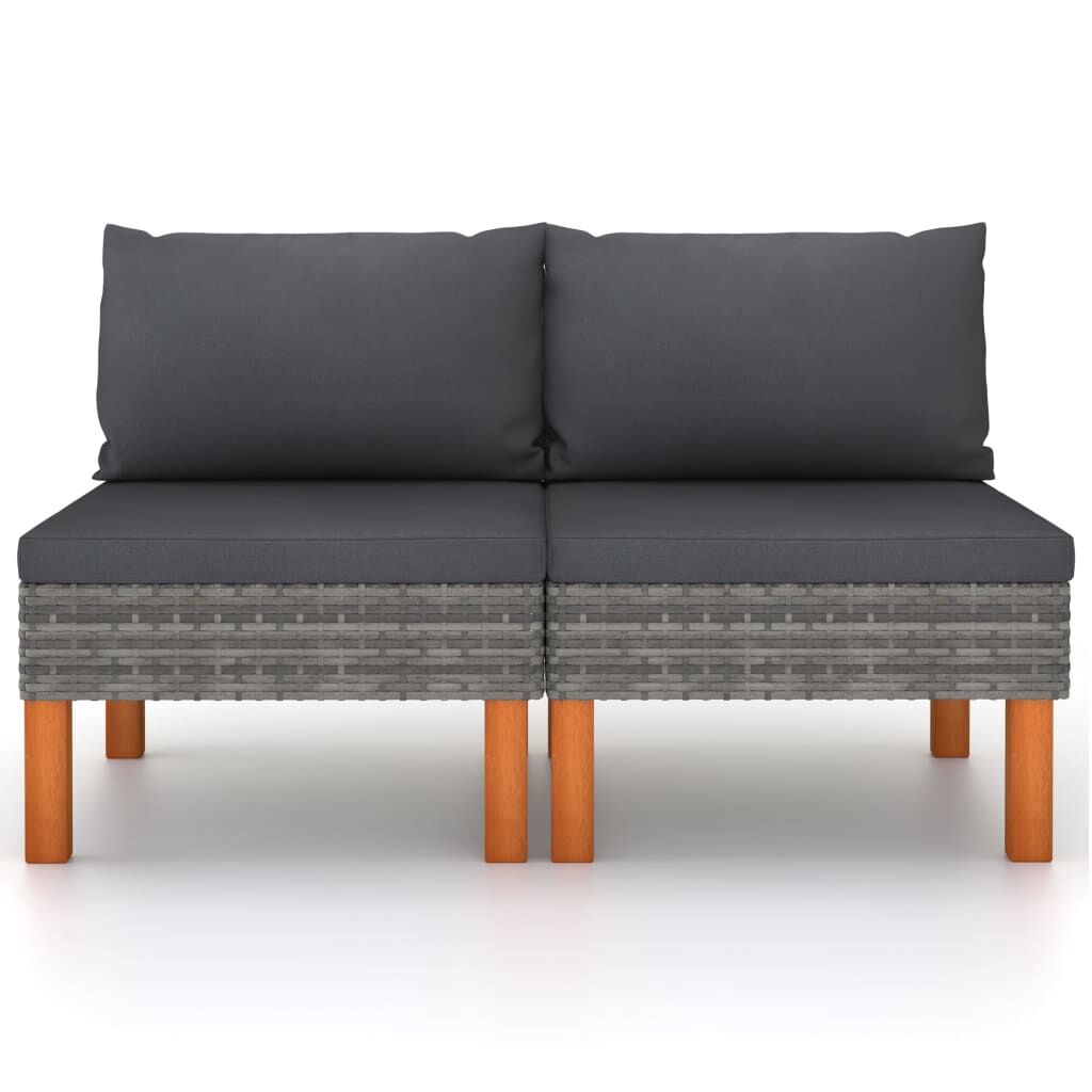 vidaXL Middle Sofas 2 pcs Poly Rattan and Solid Eucalyptus Wood