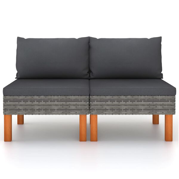 vidaXL Middle Sofas 2 pcs Poly Rattan and Solid Eucalyptus Wood