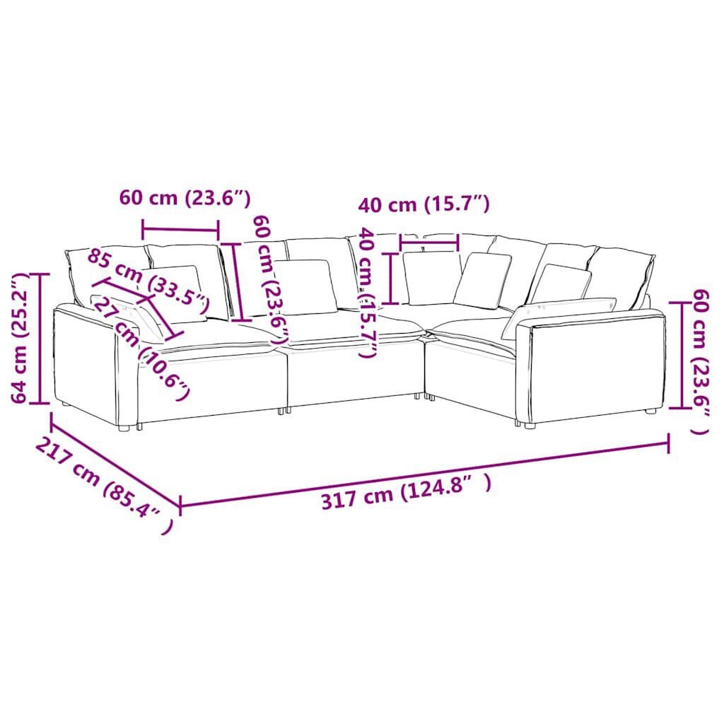 vidaXL Modular Sofa with Cushions Velvet Dark Grey