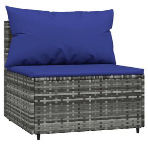 vidaXL Garden Middle Sofa with Cushions Grey Poly Rattan
