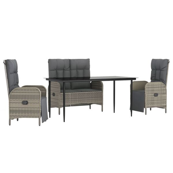 vidaXL 4 Piece Garden Dining Set with Cushions Grey Poly Rattan