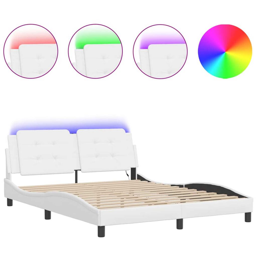 vidaXL Bed Frame with LED without Mattress "Zadar" White 152x203 cm