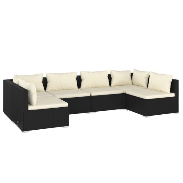 vidaXL 6 Piece Garden Lounge Set with Cushions Poly Rattan Black