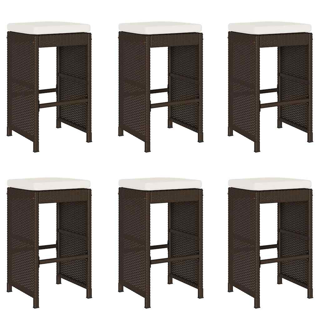 vidaXL Garden Bar Stools with Cushions 6 pcs Brown Poly Rattan